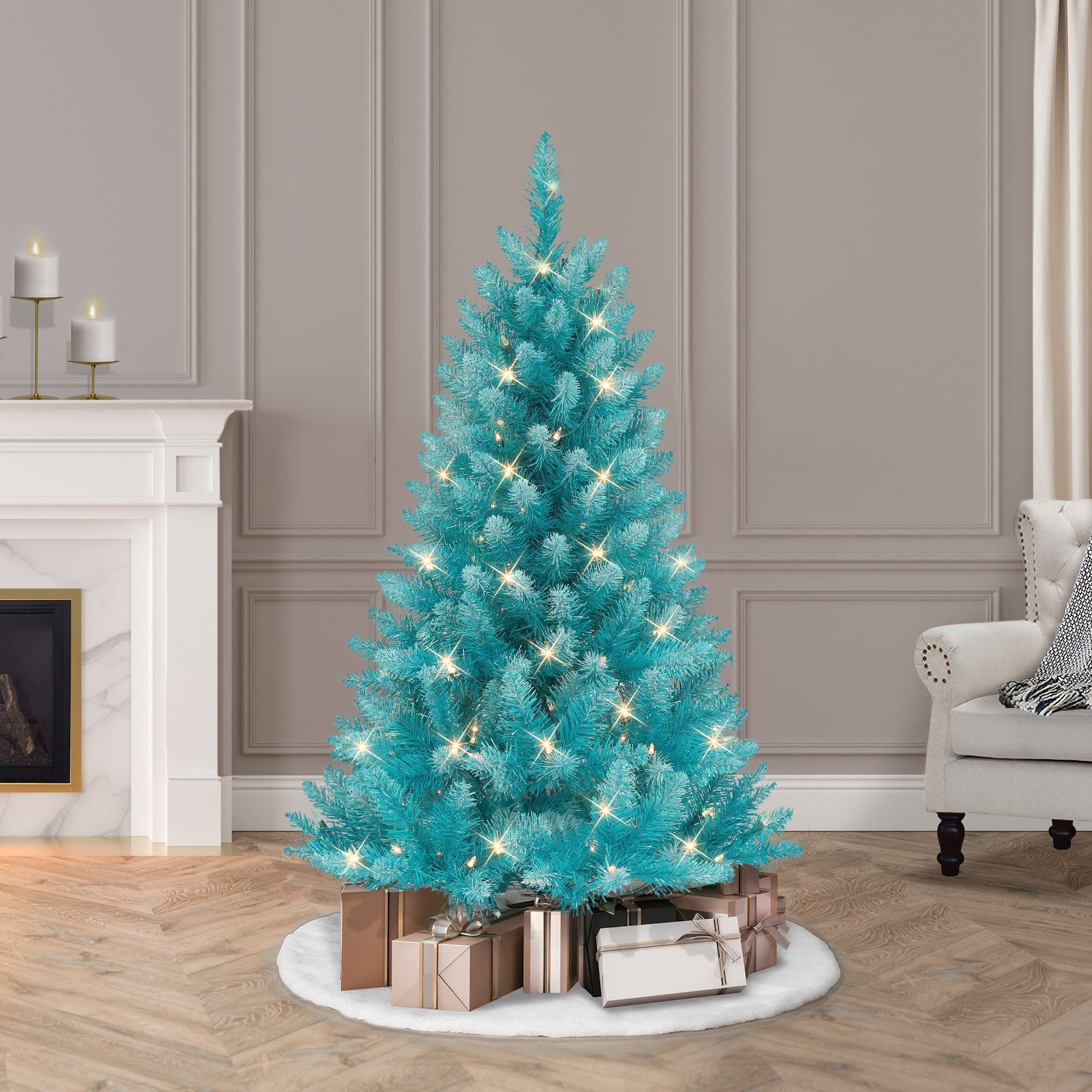 4ft. Pre-Lit Fashion Teal Artificial Christmas Tree, Clear Lights